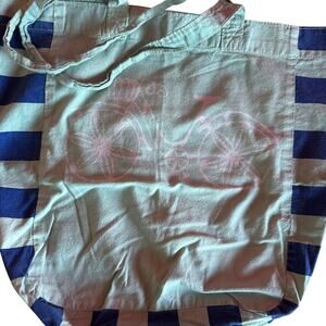 Tote Bag Handmade Light Green Blue White Stripes Hippie Nautical Beach Cruiser